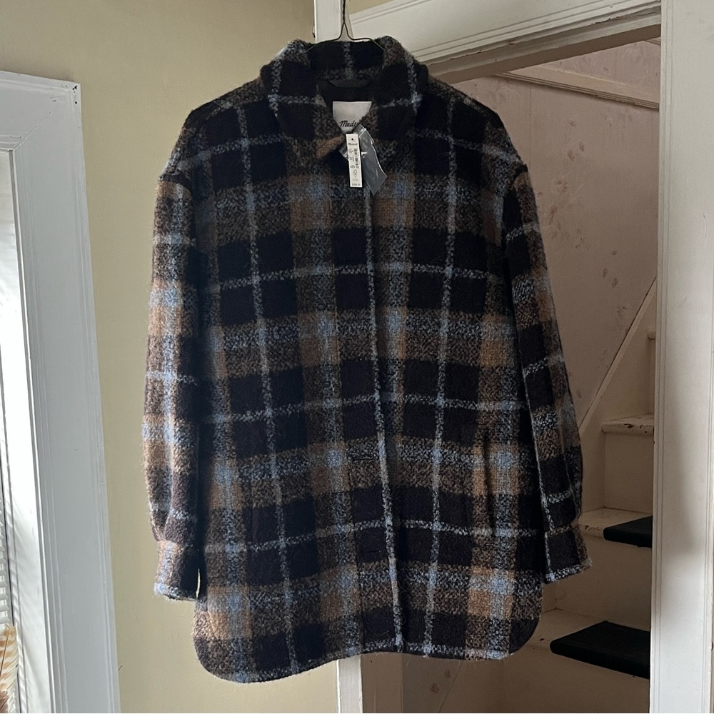 NWT Madewell Belrose Shirt Jacket blue and brown plaid